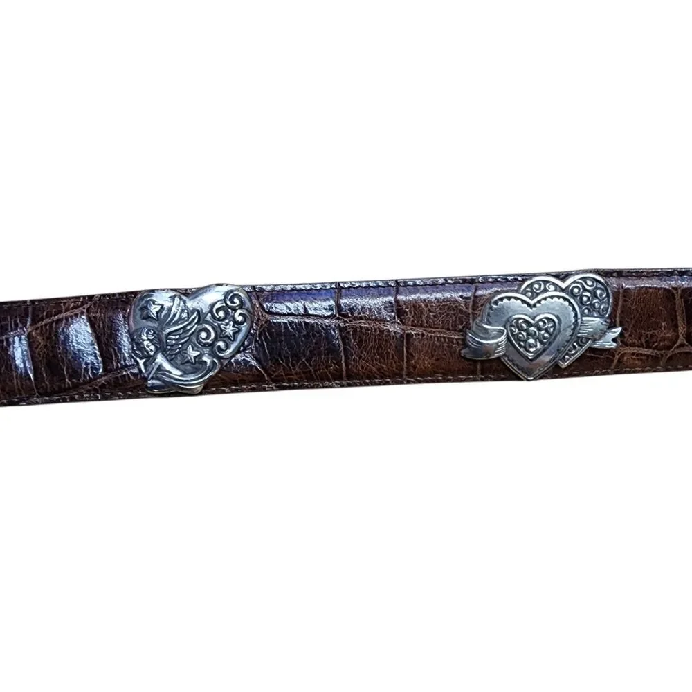 Vintage Brighton 1996 Belt Brown Leather Silver Heart S